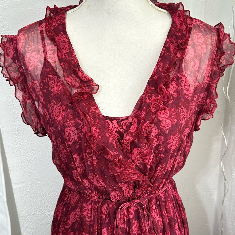 RARE ✨ Sundance red Blooms Dress Rose Garden Party dress size Petite Small - Picture 3 of 16
